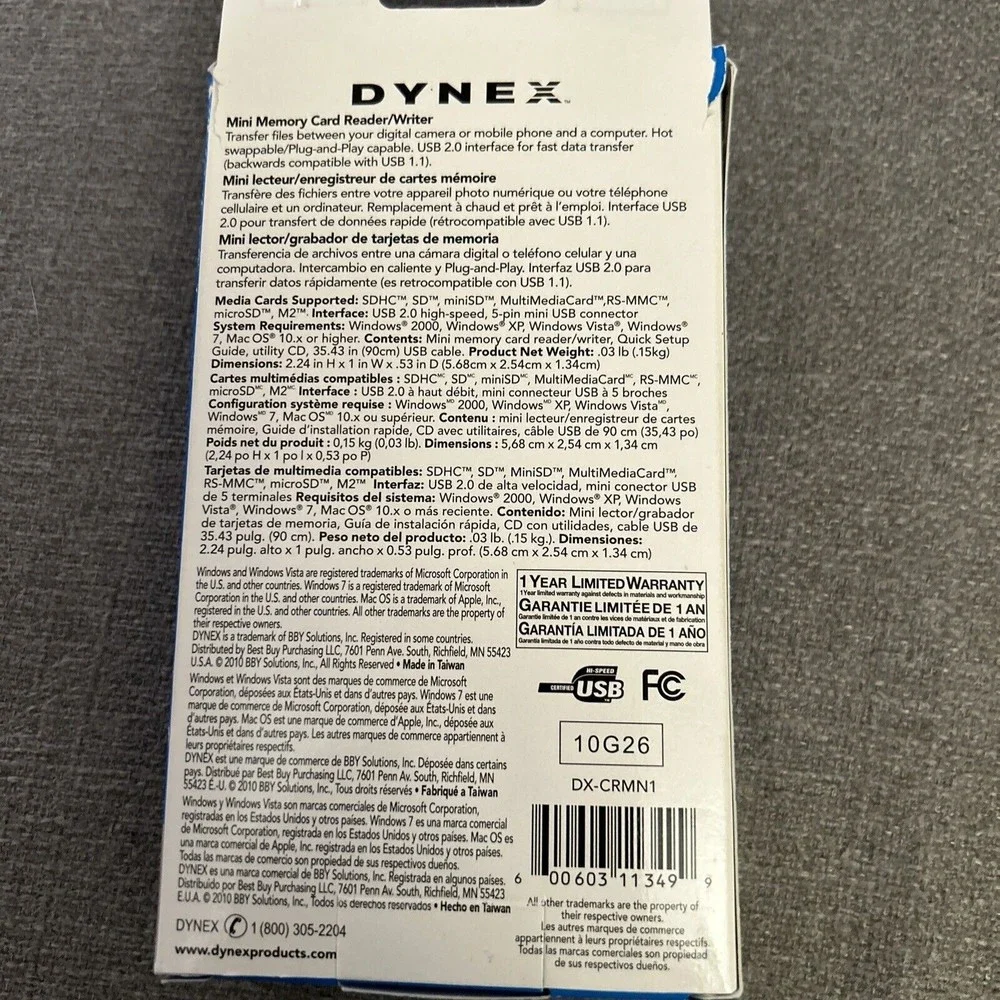 Dynex DX-CRMN1 Mini Memory Card Reader/Writer for Laptop Computer PC NEW
